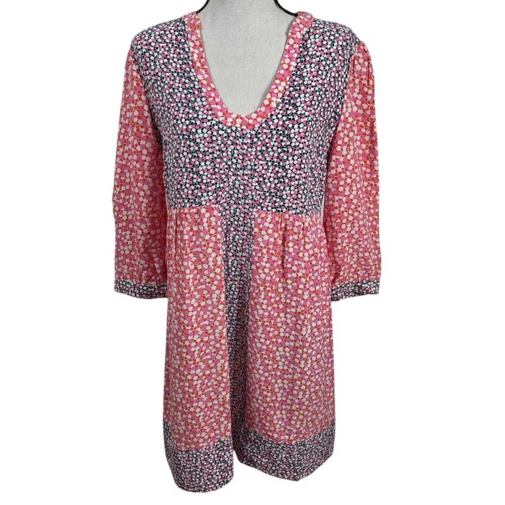 Boden Tunic Dress Women 6 Pink Mixed Geometric Print Boho Casual V-Neck